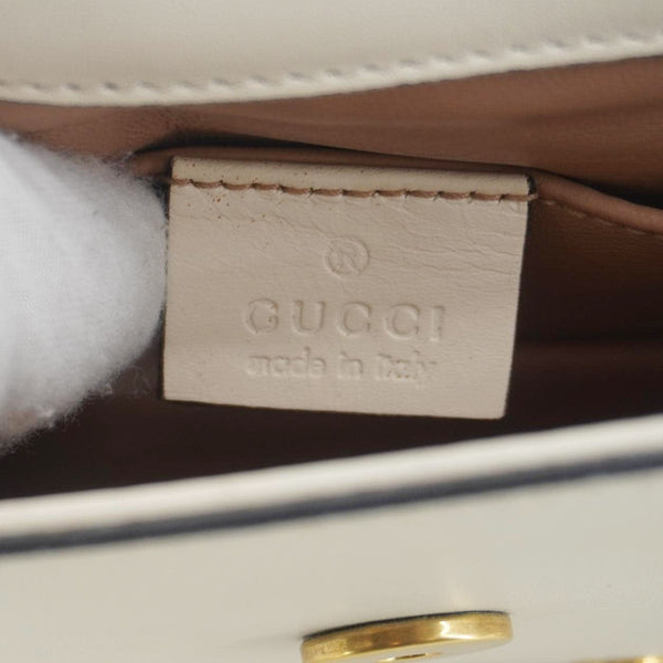 GUCCI Broadway Pearl Bee Mini Leather Shoulder Bag White 453778
