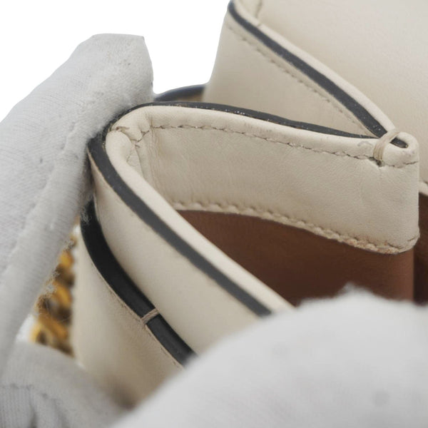 GUCCI Broadway Pearl Bee Mini Leather Shoulder Bag White 453778