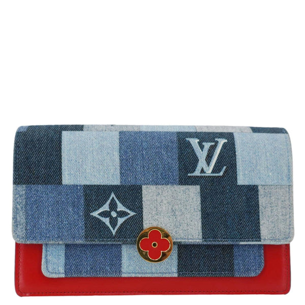LOUIS VUITTON Patchwork Flore Damier Monogram Denim Chain Wallet Shoulder Bag Blue