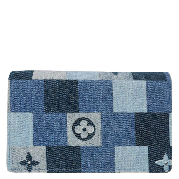 LOUIS VUITTON Patchwork Flore Damier Monogram Denim Chain Wallet Shoulder Bag Blue