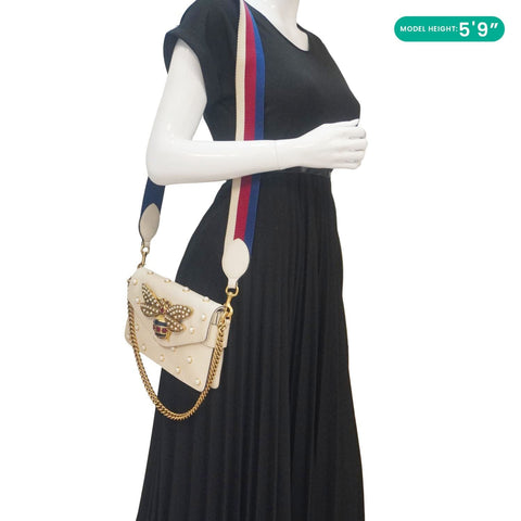 GUCCI Broadway Pearl Bee Mini Leather Shoulder Bag White 453778