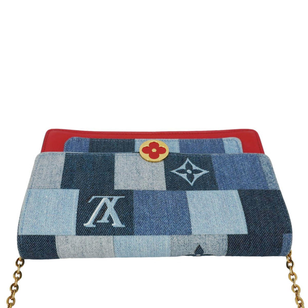 LOUIS VUITTON Patchwork Flore Damier Monogram Denim Chain Wallet Shoulder Bag Blue