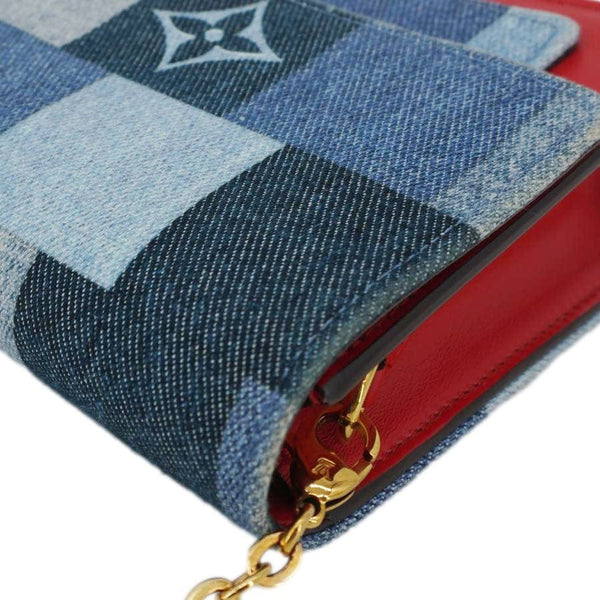 LOUIS VUITTON Patchwork Flore Damier Monogram Denim Chain Wallet Shoulder Bag Blue
