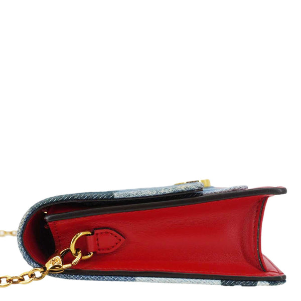 LOUIS VUITTON Patchwork Flore Damier Monogram Denim Chain Wallet Shoulder Bag Blue