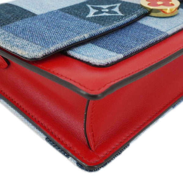 LOUIS VUITTON Patchwork Flore Damier Monogram Denim Chain Wallet Shoulder Bag Blue
