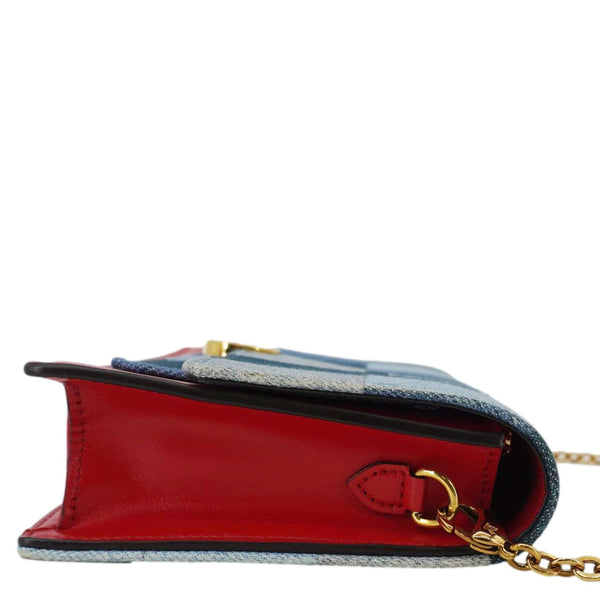LOUIS VUITTON Patchwork Flore Damier Monogram Denim Chain Wallet Shoulder Bag Blue