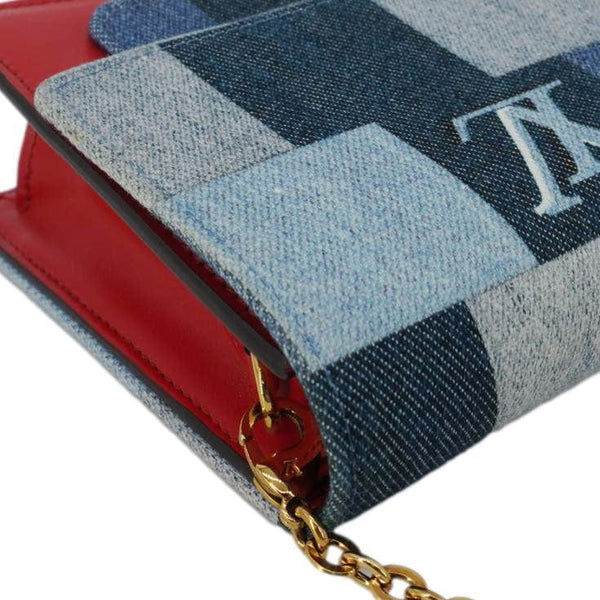 LOUIS VUITTON Patchwork Flore Damier Monogram Denim Chain Wallet Shoulder Bag Blue