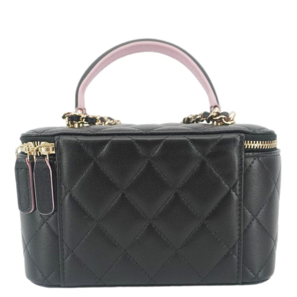 CHANEL Vanity Case Quilted Leather Top Handle Crossbody Bag Black