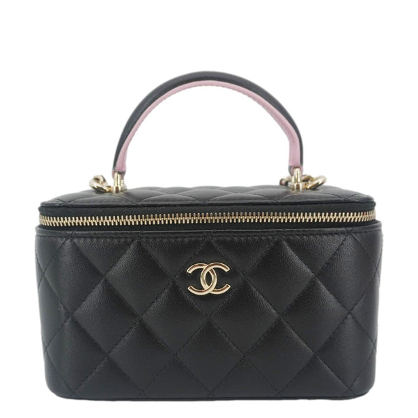 CHANEL Vanity Case Quilted Leather Top Handle Crossbody Bag Black