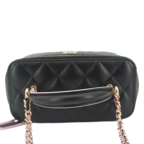 CHANEL Vanity Case Quilted Leather Top Handle Crossbody Bag Black