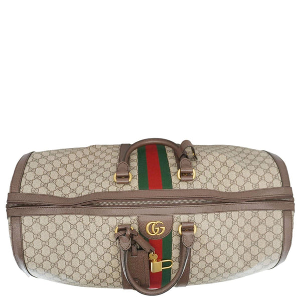 GUCCI Savoy Web Maxi GG Supreme Canvas Duffle Bag Beige 724567