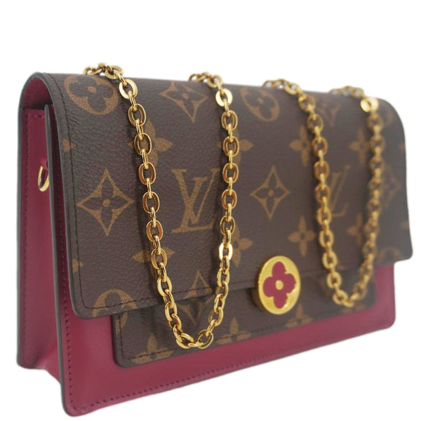 LOUIS VUITTON Flore Monogram Canvas Chain Wallet Fuchsia