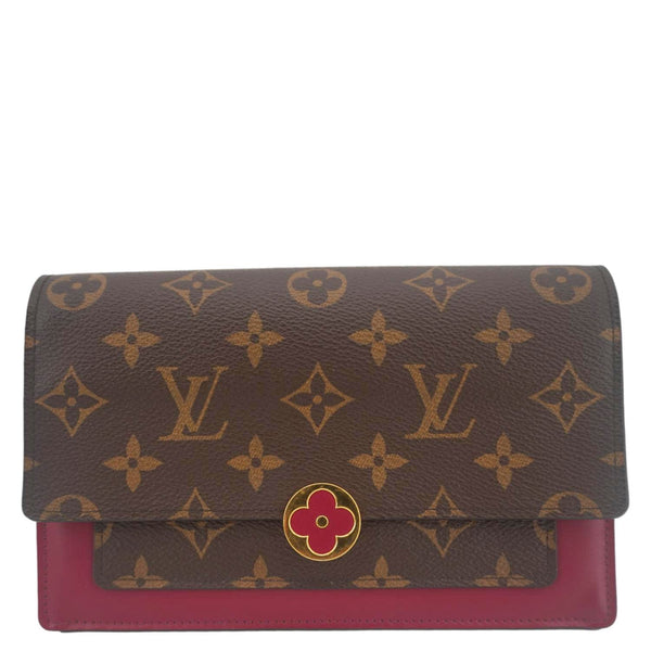 LOUIS VUITTON Flore Monogram Canvas Chain Wallet Fuchsia