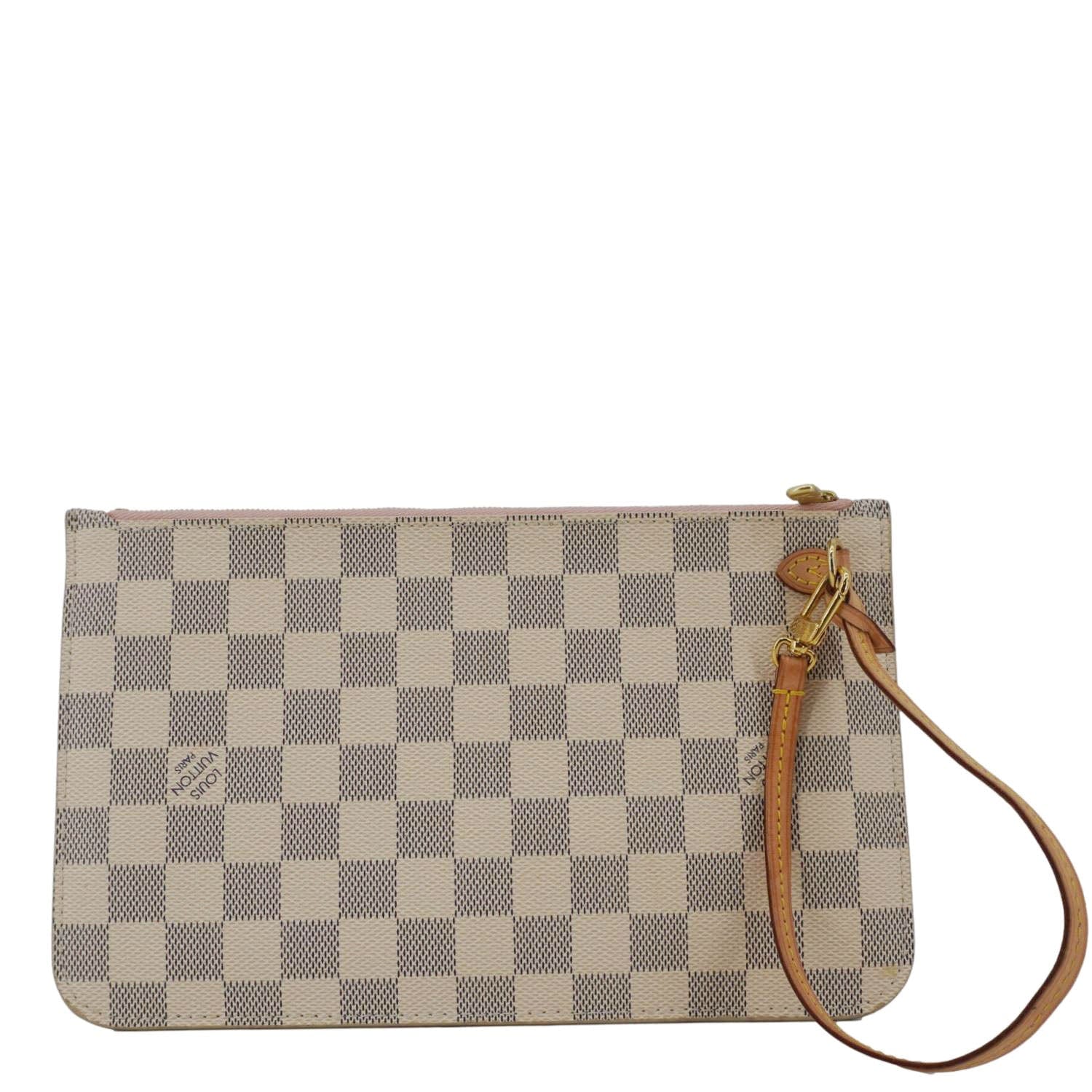 LOUIS VUITTON Neverfull Damier Azur Pochette Wristlet Rose Ballerine