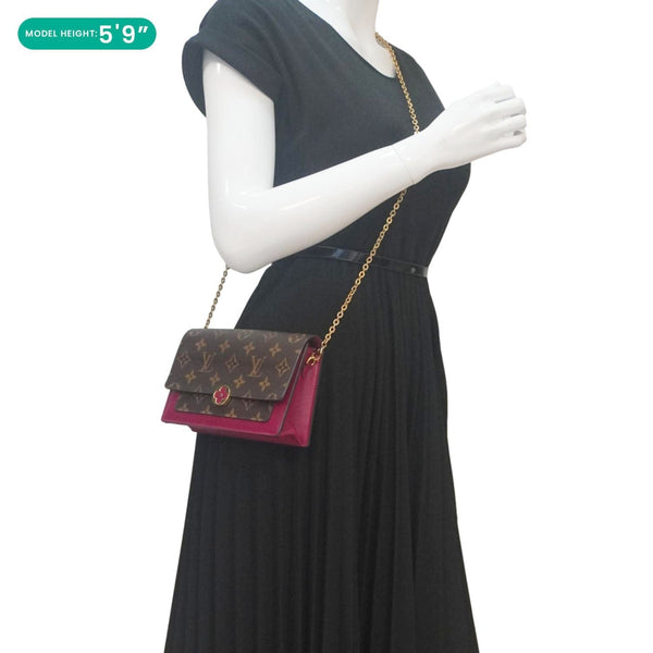 LOUIS VUITTON Flore Monogram Canvas Chain Wallet Fuchsia