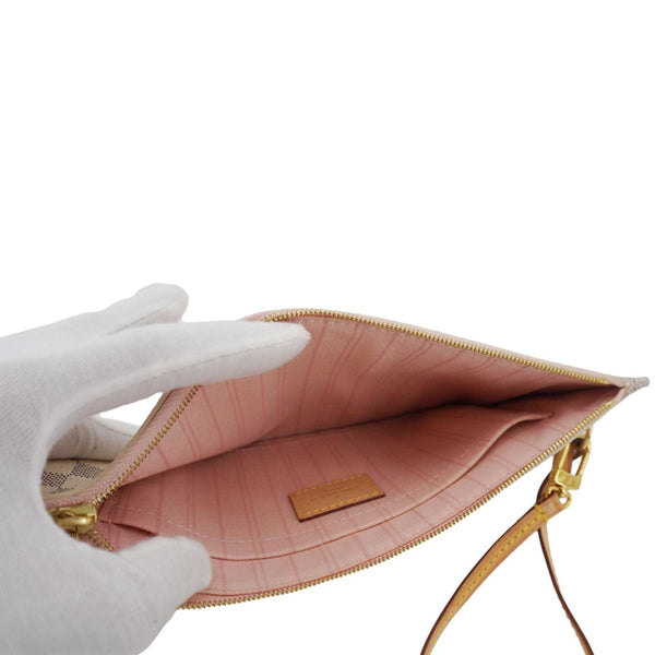 LOUIS VUITTON Neverfull Damier Azur Pochette Wristlet Rose Ballerine