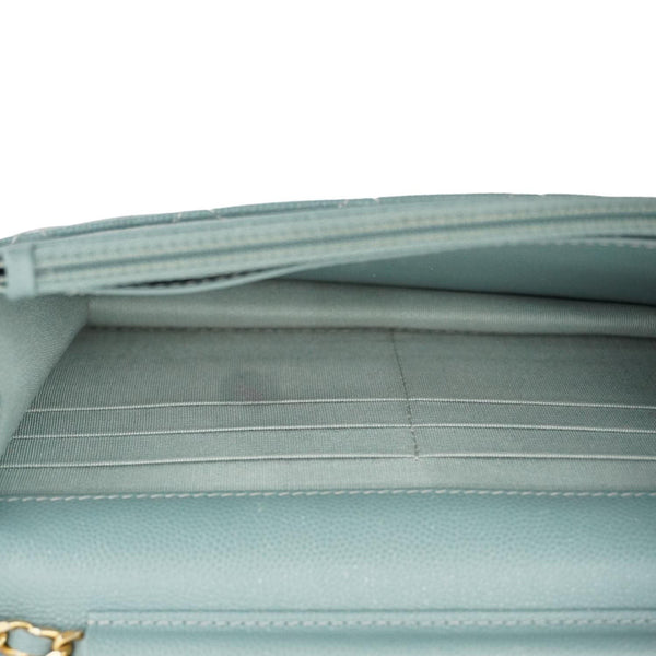 CHANEL Wallet On Chain Quilted Caviar Leather Crossbody Bag Sea Green