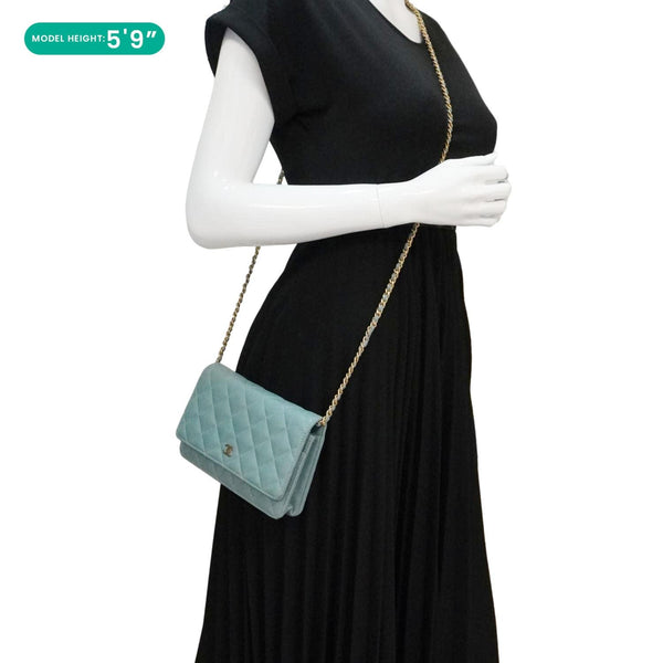 CHANEL Wallet On Chain Quilted Caviar Leather Crossbody Bag Sea Green
