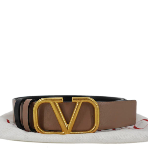 VALENTINO Garavani VLogo Signature Leather Reversible Belt Beige
