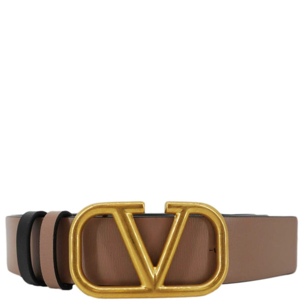 VALENTINO Garavani VLogo Signature Leather Reversible Belt Beige