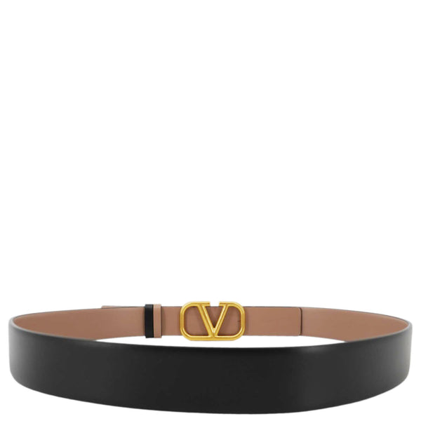 VALENTINO Garavani VLogo Signature Leather Reversible Belt Beige