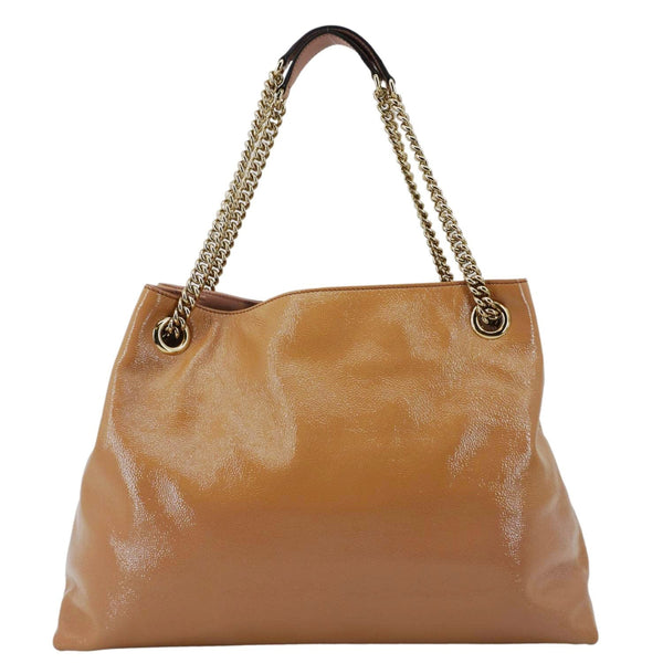 GUCCI Soho Medium Patent Leather Chain Tote Bag Beige 308982