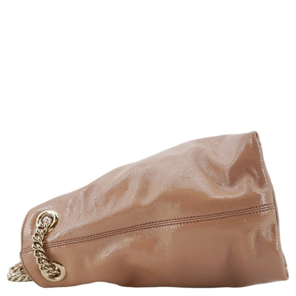 GUCCI Soho Medium Patent Leather Chain Tote Bag Beige 308982