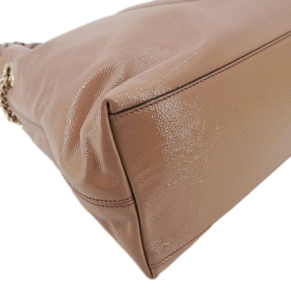 GUCCI Soho Medium Patent Leather Chain Tote Bag Beige 308982