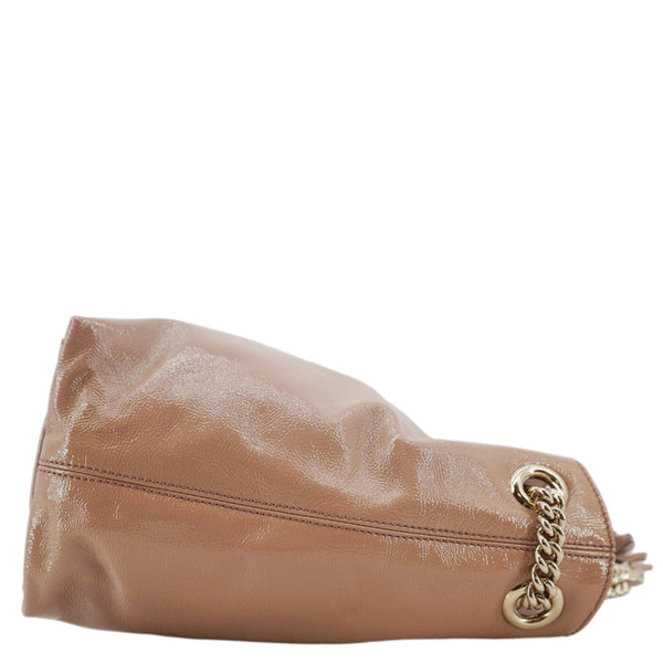 GUCCI Soho Medium Patent Leather Chain Tote Bag Beige 308982