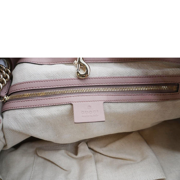 GUCCI Soho Medium Patent Leather Chain Tote Bag Beige 308982