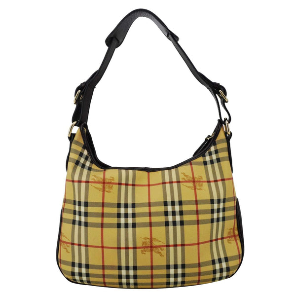 BURBERRY Haymarket Check House Canvas Buckle Shoulder Bag Dark Brown
