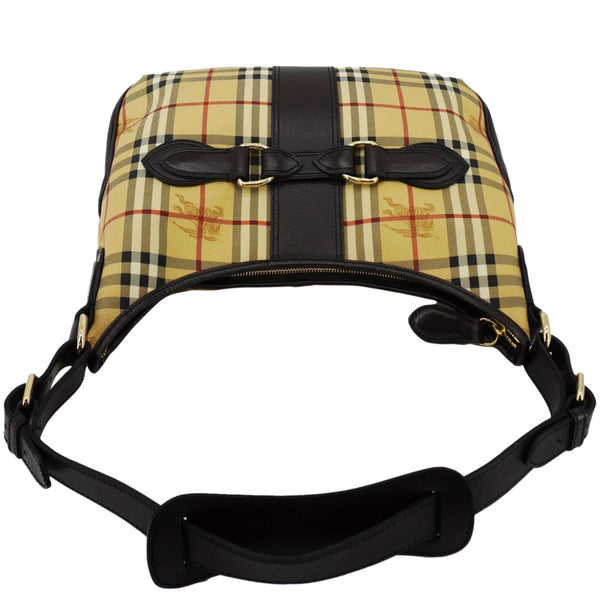 BURBERRY Haymarket Check House Canvas Buckle Shoulder Bag Dark Brown