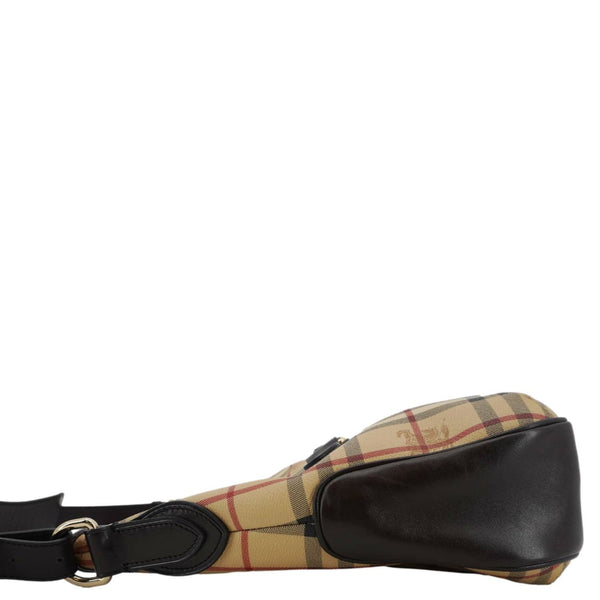 BURBERRY Haymarket Check House Canvas Buckle Shoulder Bag Dark Brown