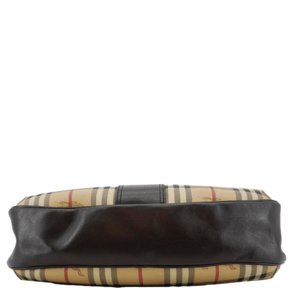 BURBERRY Haymarket Check House Canvas Buckle Shoulder Bag Dark Brown