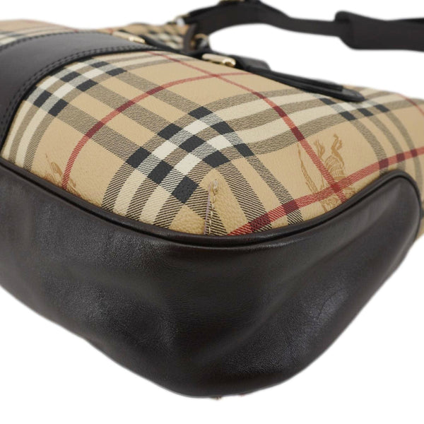 BURBERRY Haymarket Check House Canvas Buckle Shoulder Bag Dark Brown