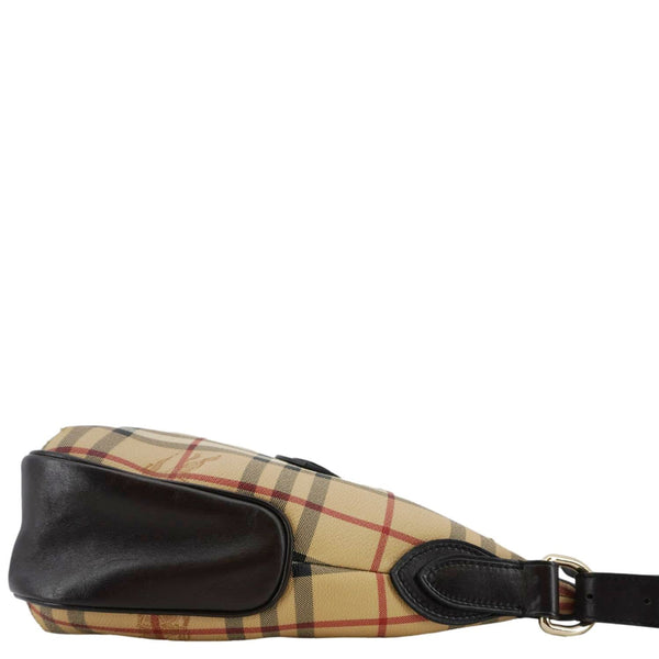 BURBERRY Haymarket Check House Canvas Buckle Shoulder Bag Dark Brown