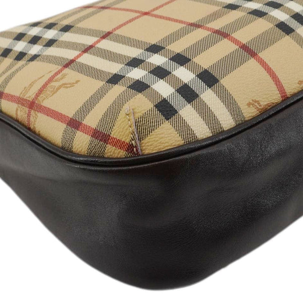 BURBERRY Haymarket Check House Canvas Buckle Shoulder Bag Dark Brown