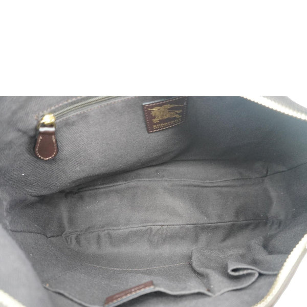 BURBERRY Haymarket Check House Canvas Buckle Shoulder Bag Dark Brown