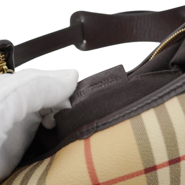BURBERRY Haymarket Check House Canvas Buckle Shoulder Bag Dark Brown