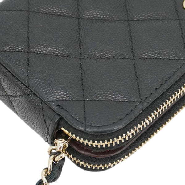 CHANEL Wallet on Chain Double Zip Caviar Leather Crossbody Bag Black