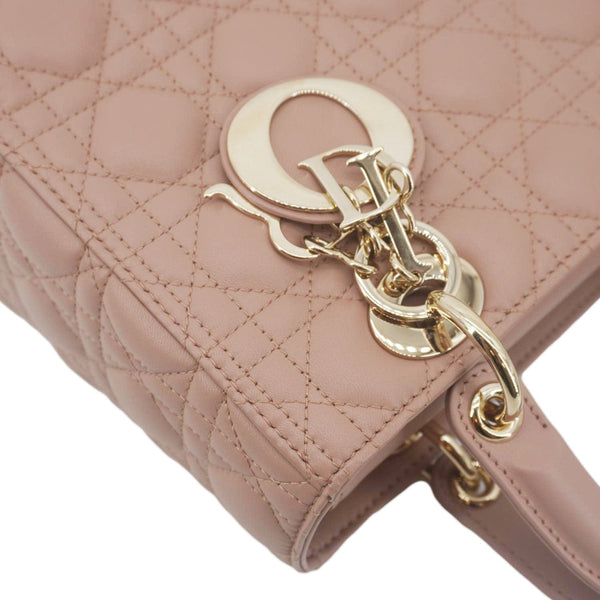 CHRISTIAN DIOR Lady Dior Medium Cannage Leather Crossbody Bag Rose Pink
