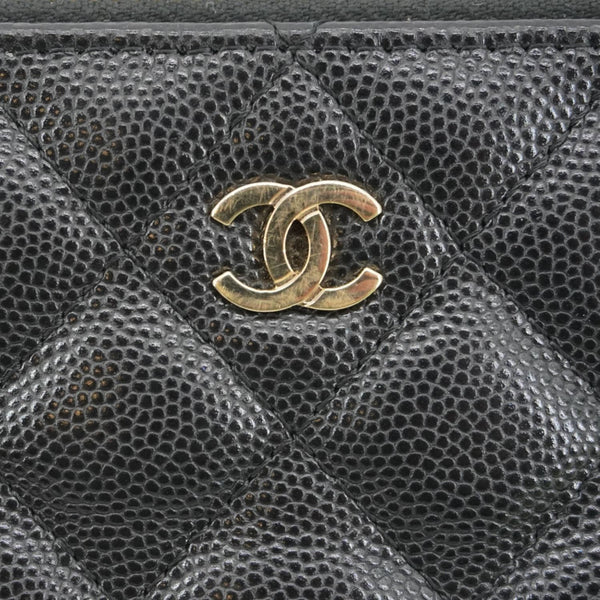 CHANEL Wallet on Chain Double Zip Caviar Leather Crossbody Bag Black
