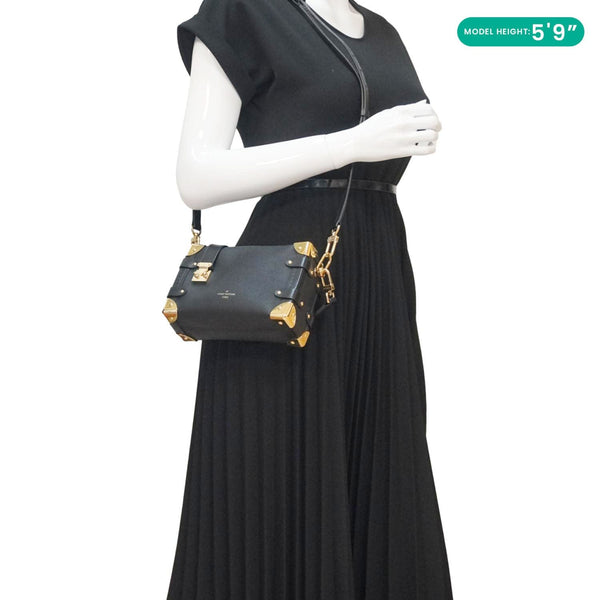 LOUIS VUITTON Side Trunk Leather Tote Bag Black