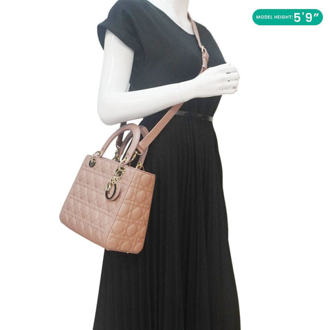 CHRISTIAN DIOR Lady Dior Medium Cannage Leather Crossbody Bag Rose Pink