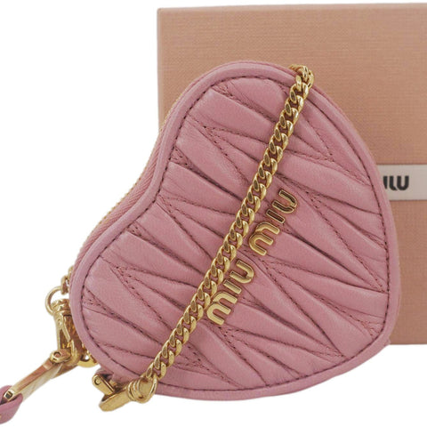 MIU MIU Heart-Shaped Matelasse Leather Coin Purse Pink