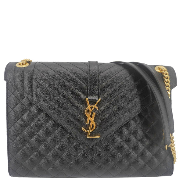 YVES SAINT LAURENT Envelope Flap Leather Chain Shoulder Bag Black