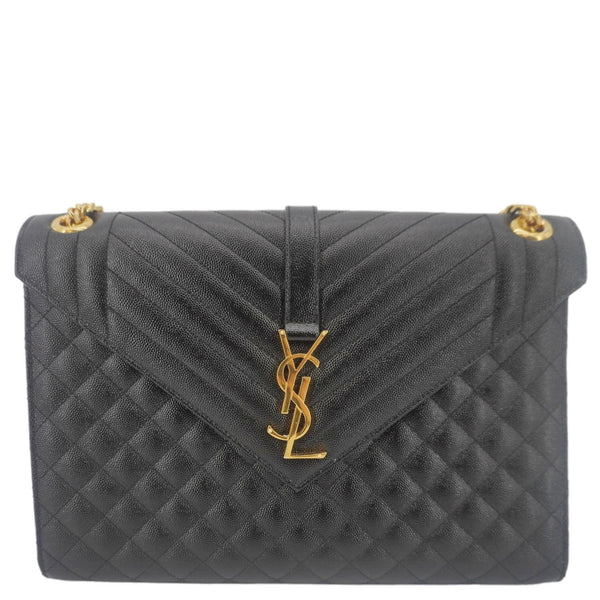 YVES SAINT LAURENT Envelope Flap Leather Chain Shoulder Bag Black