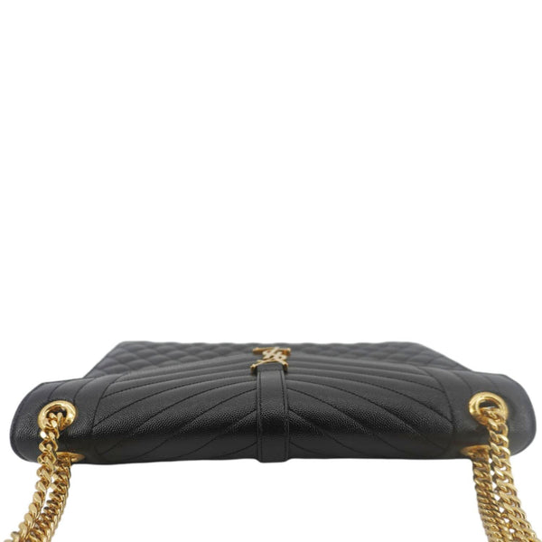 YVES SAINT LAURENT Envelope Flap Leather Chain Shoulder Bag Black