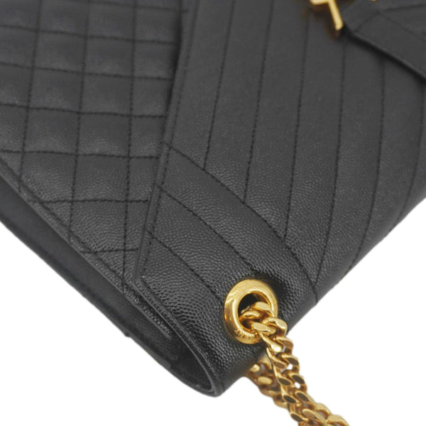 YVES SAINT LAURENT Envelope Flap Leather Chain Shoulder Bag Black