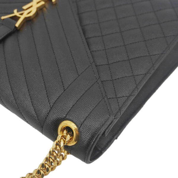 YVES SAINT LAURENT Envelope Flap Leather Chain Shoulder Bag Black
